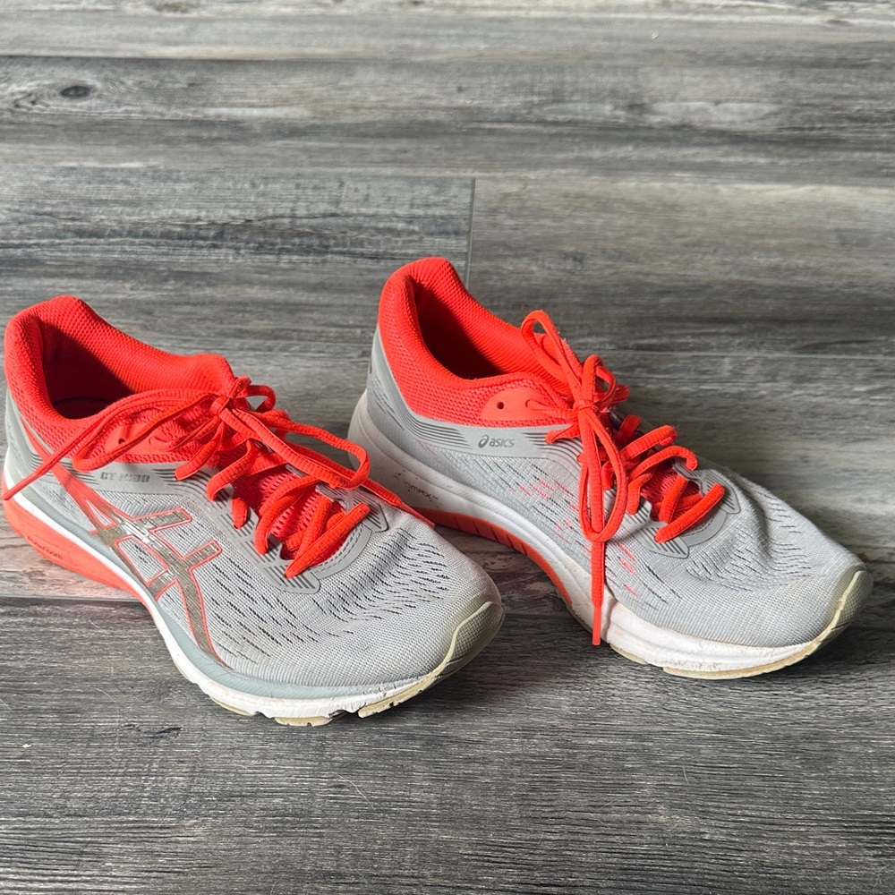 ASICS Women's Athletic Shoes in Light Gray and Bright Orange